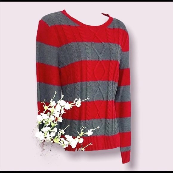 Chaps Sweater Retro Striped Preppy Woman’s Fashion - Picture 2 of 9